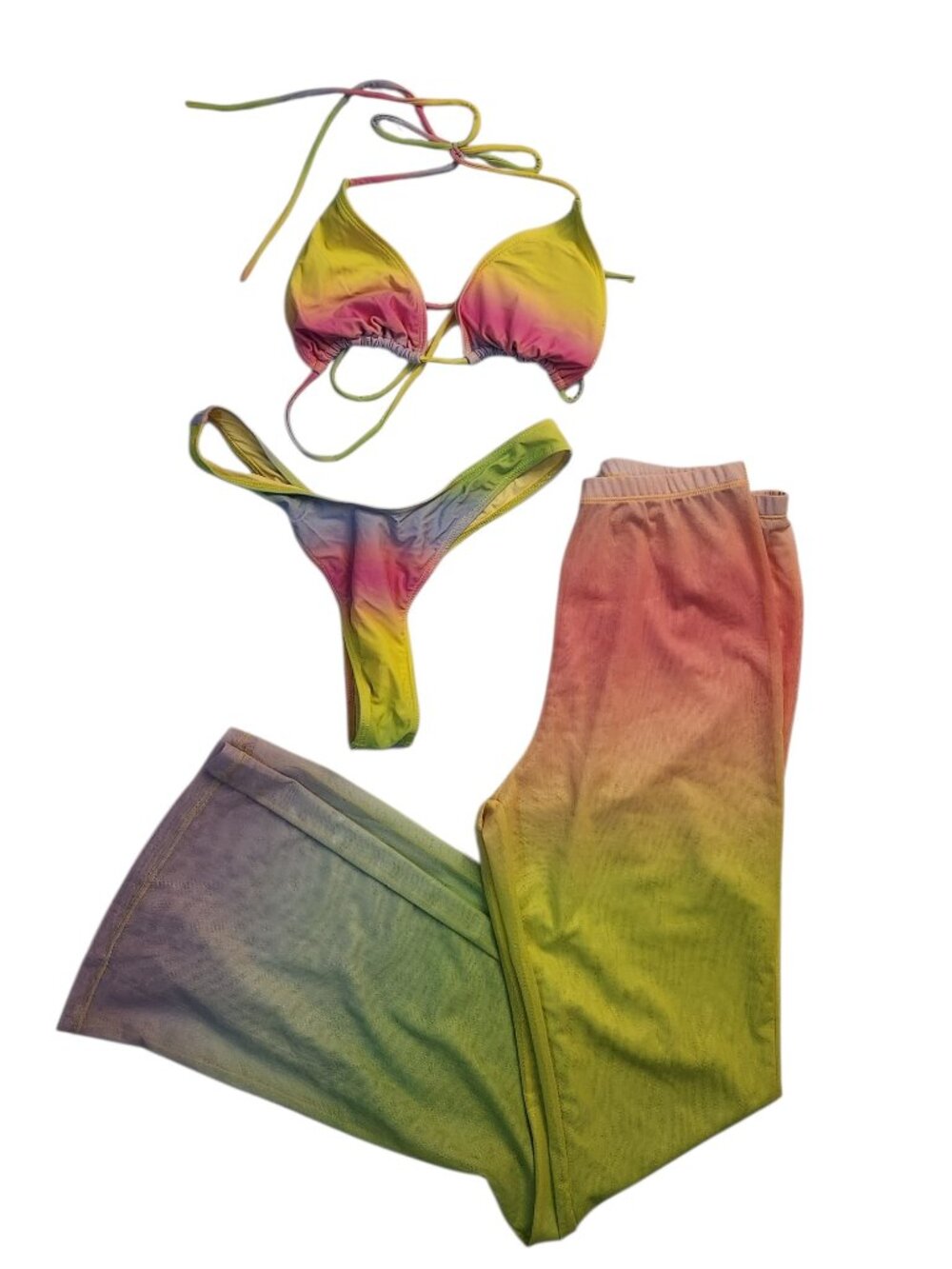 Icon Swim 3 Piece Bikini Pink Green Purple Size L with Matching Pants